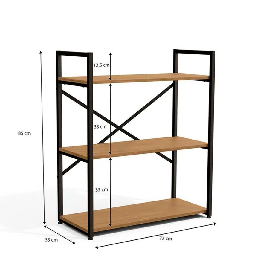 Estante Industrial Baixa 72x85cm com 3 Prateleiras Freijó e Preto