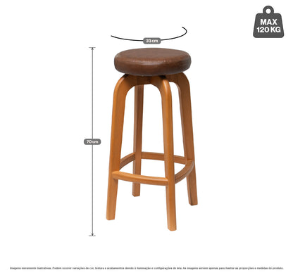 Banqueta de Bar em Madeira Maciça com Assento Estofado em Courino — Conforto e Estilo para Cozinha Gourmet