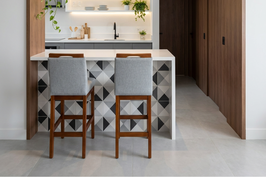 Kit 2 Banquetas Baixa Rubi 63cm Linho – Estrutura em Madeira