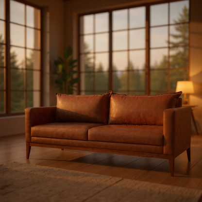 Sofá 3 Lugares Classic Corino com 2 Almofadas 2m Estrutura em Madeira de Eucalipto