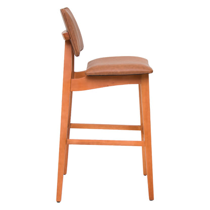 Banqueta Alta Madri com Estrutura em Madeira Maciça e Assento Estofado – Encosto Ergonômico e Altura Ideal para Bancadas Gourmet ou Cozinhas Americanas