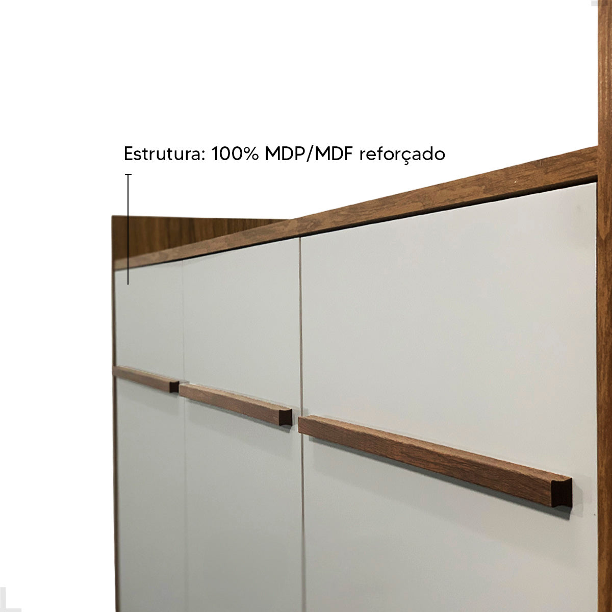 Aparador Buffet Quartzo 3 Portas com pés de madeira maciça com Prateleiras Internas para Sala de Jantar