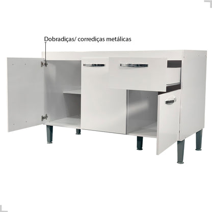 Balcão de Cozinha 120cm 3 Portas 1 Gaveta sem Tampo com Pés Reguláveis