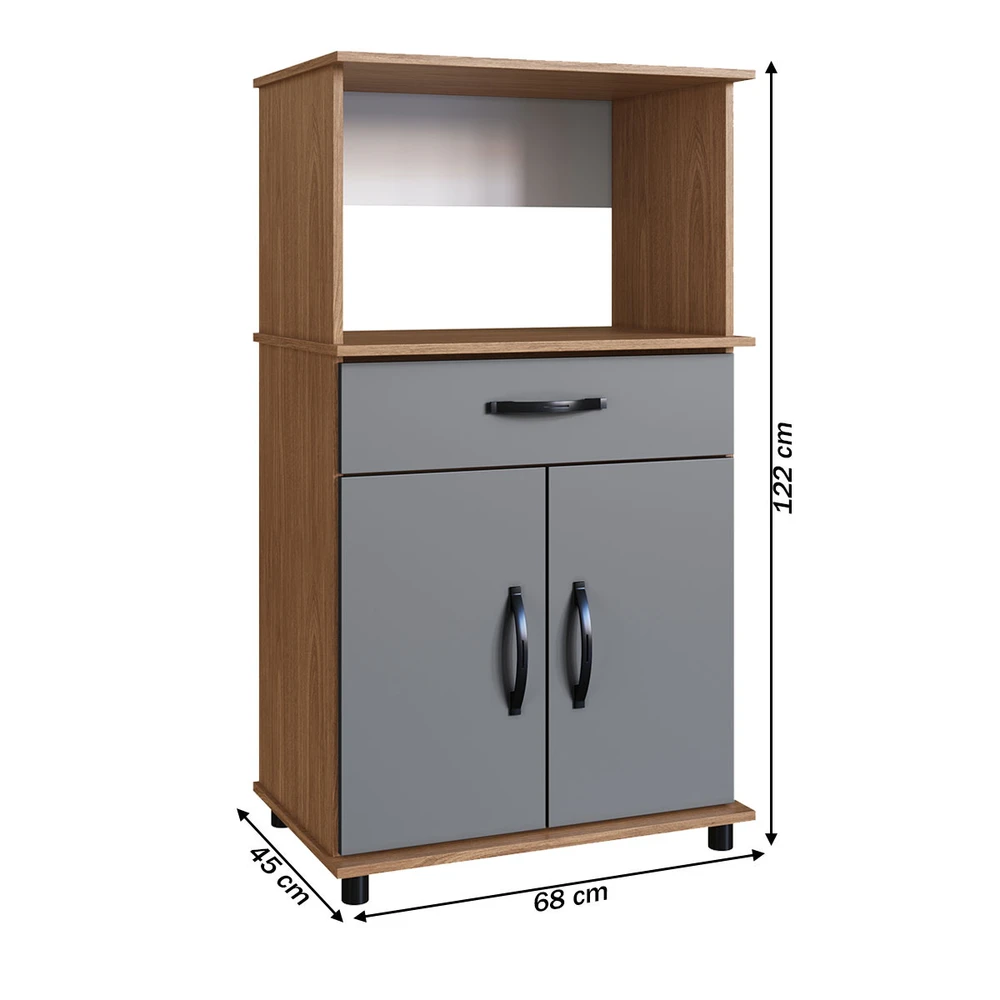 Balcão Armário de Forno Laura para cozinha, com espaço para forno e micro-ondas e tampo de apoio multiuso