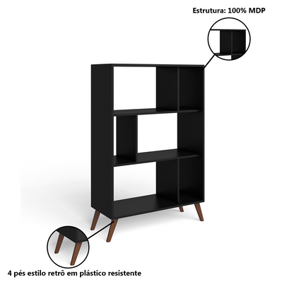 Estante Baixa Retrô com 6 Nichos e Pés 81x124 cm - imagem 4