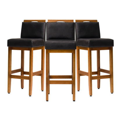 Banqueta Safira com Assento Estofado em Courino e Estrutura de Madeira Maciça – Design Elegante com Encosto e Apoio para os Pés, Altura 104 cm