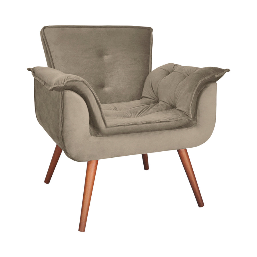 Poltrona Decorativa com Pillow Top no Assento e Braços, Estrutura em Madeira de Eucalipto e Pés Palito