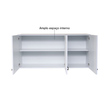 Armário Aéreo de Cozinha Carol 120cm — Estrutura em MDF e MDP com Pintura UV, 3 Portas com Dobradiças Metálicas e 2 Prateleiras para Organizar a Cozinha