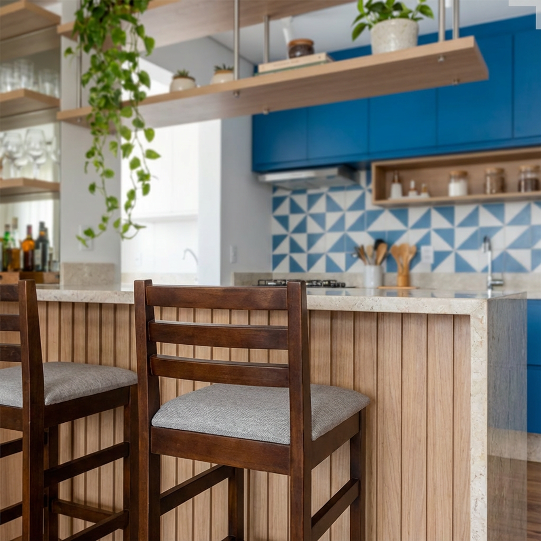 Kit 2 Banquetas Bistrô Linho – Estrutura em Madeira