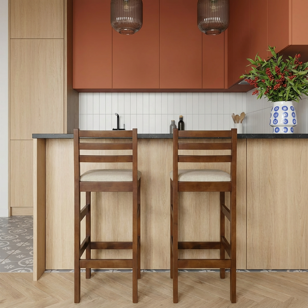 Kit 2 Banquetas Bistrô Linho – Estrutura em Madeira