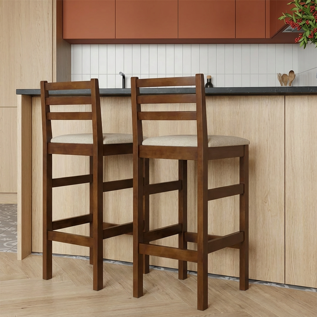 Kit 2 Banquetas Bistrô Linho – Estrutura em Madeira