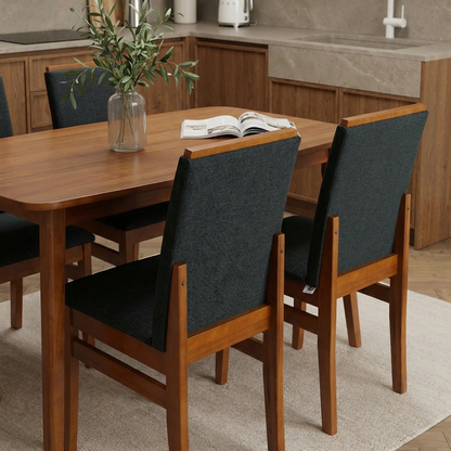 Kit com 2 Cadeiras Veneza Estofadas em Linho com Estrutura de Madeira Maciça e Acabamento PU Marrom Canela