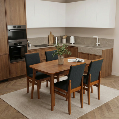 Kit com 2 Cadeiras Veneza Estofadas em Linho com Estrutura de Madeira Maciça e Acabamento PU Marrom Canela