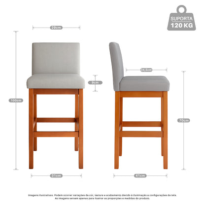 Kit 2 Banquetas Gold Linho – Estrutura em Madeira Maciça