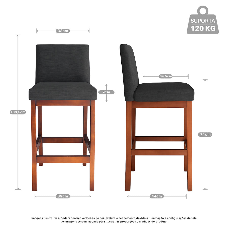 Kit 2 Banquetas Gold Linho – Estrutura em Madeira Maciça