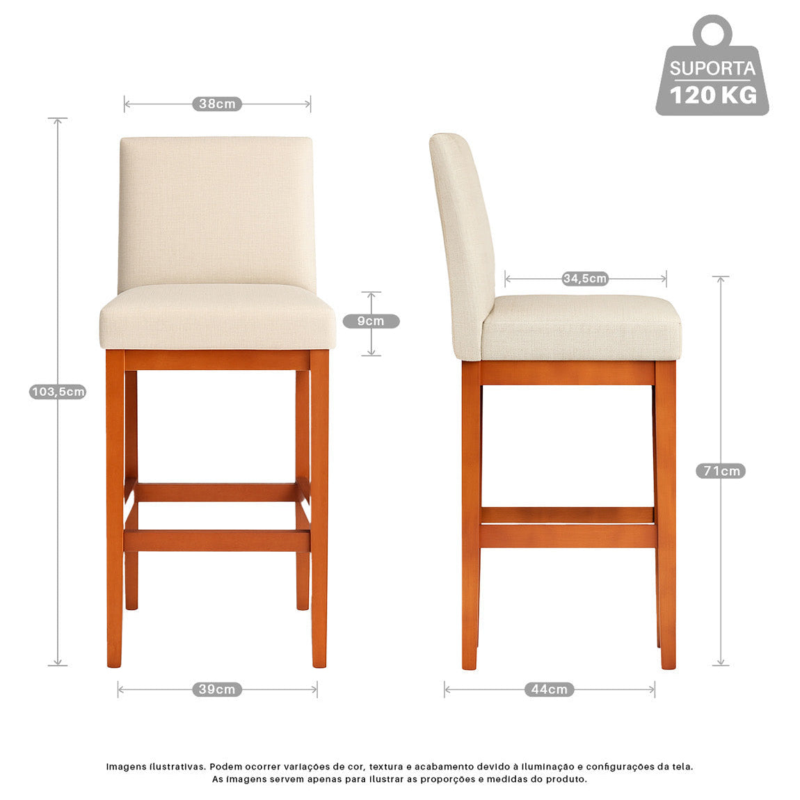 Kit 2 Banquetas Gold Linho – Estrutura em Madeira Maciça