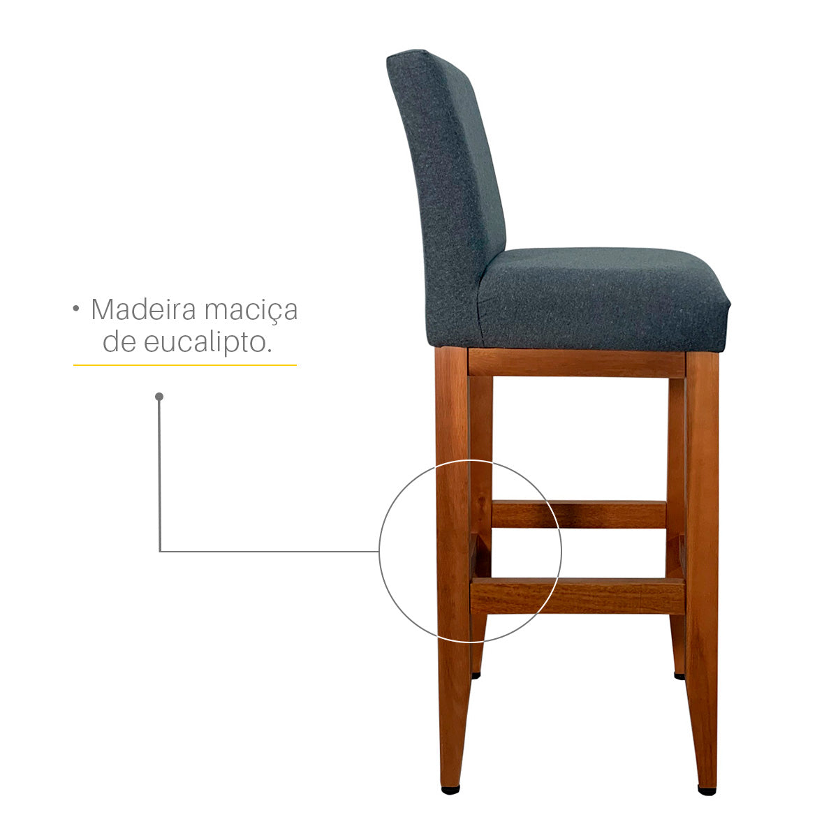 Banqueta Alta Jade Estofada com Estrutura de Madeira Maciça e Assento em Espuma D23 - Encosto Estofado e Altura Ideal para Bancadas Compactas
