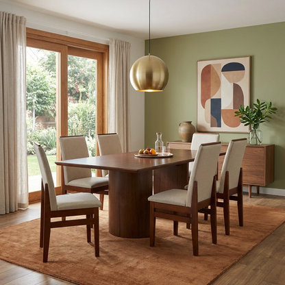 Kit com 2 Cadeiras Veneza Estofadas em Linho com Estrutura de Madeira Maciça e Acabamento PU Marrom Canela