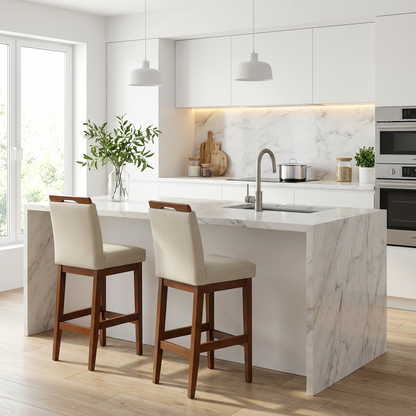 Kit 2 Banquetas Baixa Rubi 63cm Linho – Estrutura em Madeira