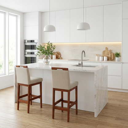 Kit 2 Banquetas Baixa Rubi 63cm Linho – Estrutura em Madeira