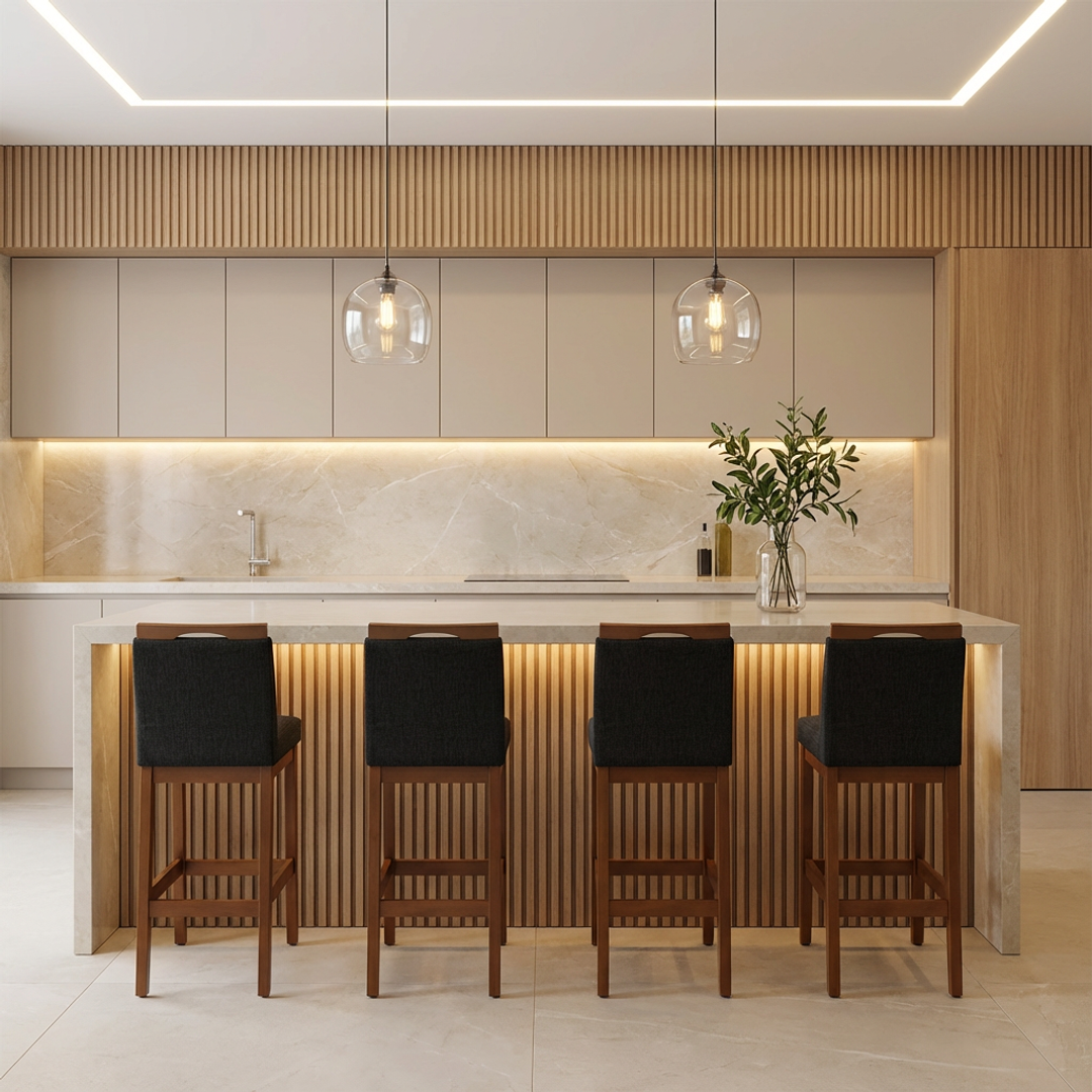 Kit 2 Banquetas Baixa Rubi 63cm Linho – Estrutura em Madeira