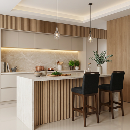 Kit 2 Banquetas Baixa Rubi 63cm Linho – Estrutura em Madeira