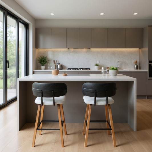 Kit 2 Banquetas Aurora em Madeira Maciça com Assento Estofado e Encosto Anatômico — Conforto para Cozinha Gourmet