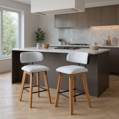 Kit 2 Banquetas Aurora em Madeira Maciça com Assento Estofado e Encosto Anatômico — Conforto para Cozinha Gourmet