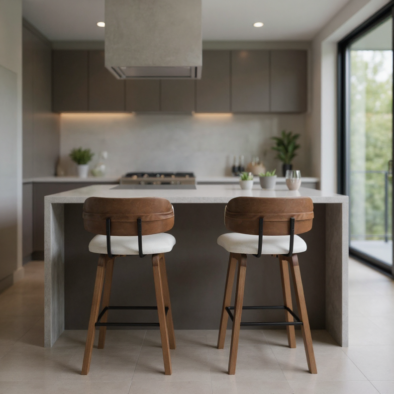 Kit 2 Banquetas Aurora em Madeira Maciça com Assento Estofado e Encosto Anatômico — Conforto para Cozinha Gourmet