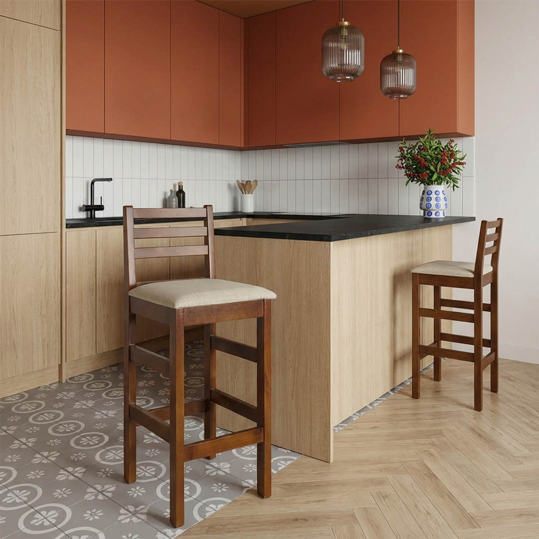 Kit 2 Banquetas Bistrô Linho – Estrutura em Madeira