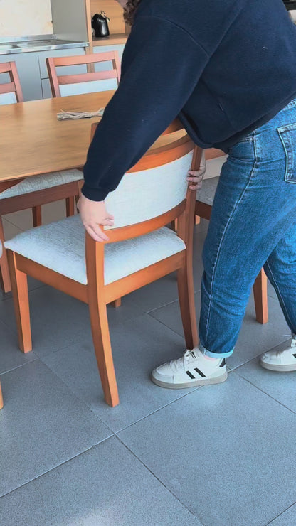 Kit Conjunto Cadeira Caribe em Madeira Maciça de Eucalipto com Assento e Encosto Estofados – Conforto e Elegância para Sala de Jantar