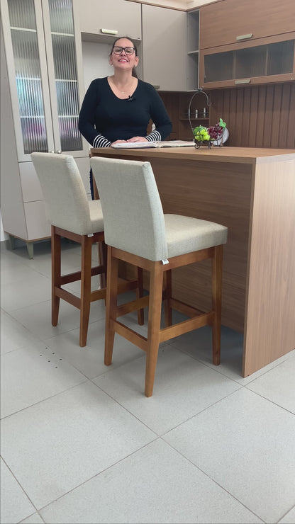 Kit 2 Banquetas Gold Linho – Estrutura em Madeira Maciça