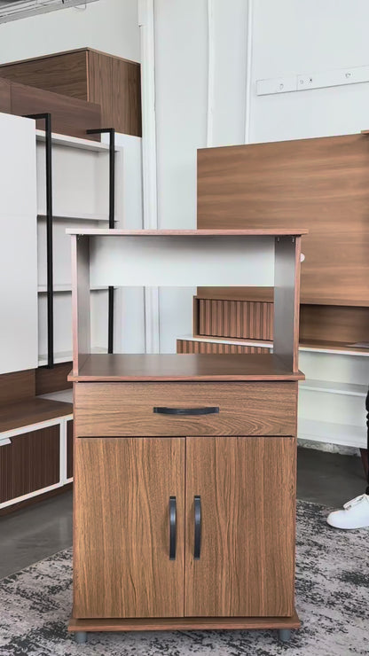 Balcão Armário de Forno Laura para cozinha, com espaço para forno e micro-ondas e tampo de apoio multiuso