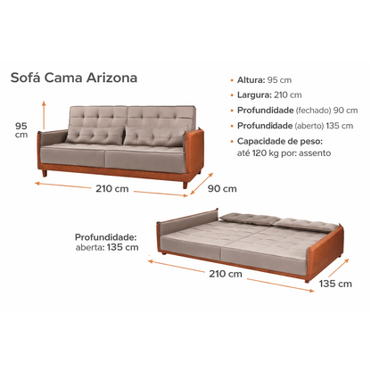 Sofá-Cama Arizona 210cm Linho/Corino – Espuma D28