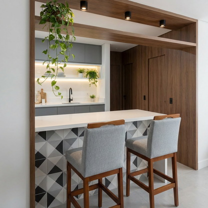 Kit 2 Banquetas Baixa Rubi 63cm Linho – Estrutura em Madeira